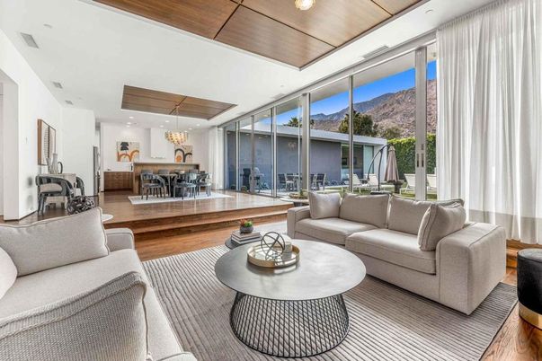 Chandelier, Dining room, Interior, Living room, Recessed Lighting, Wooden Ceilings, Wood Texture Flooring