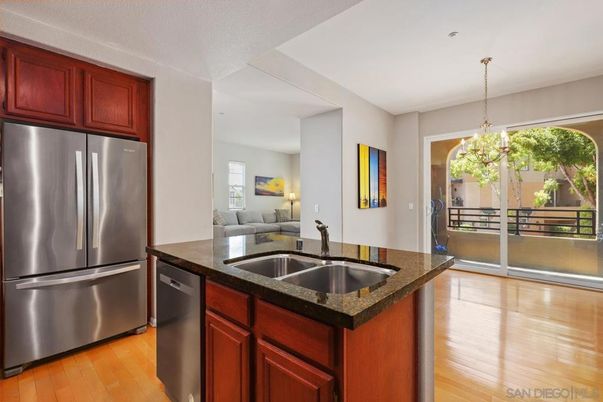 Chandelier, Interior, Kitchen, Stainless Steel Appliances, Wood Texture Flooring