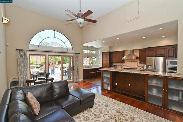Interior, Kitchen, Living room, Recessed Lighting, Stainless Steel Appliances, Wood Texture Flooring