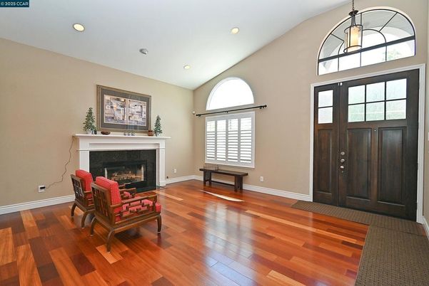 Fireplace, Interior, Recessed Lighting, Wood Texture Flooring