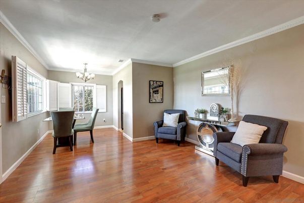 Chandelier, Dining room, Interior, Wood Texture Flooring