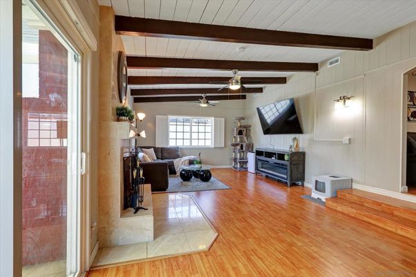 Fireplace, Interior, Living room, Wooden Beams, Wood Texture Flooring