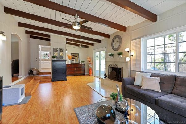 Fireplace, Interior, Living room, Wooden Beams, Wood Texture Flooring
