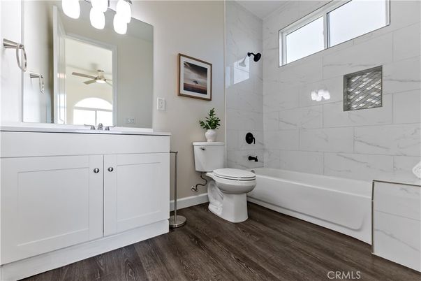 Bathroom, Interior, Marble Walls, Wood Texture Flooring