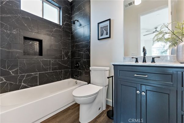 Bathroom, Interior, Marble Walls, Wood Texture Flooring