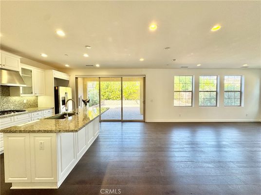Empty room, Interior, Kitchen, Recessed Lighting, Wood Texture Flooring