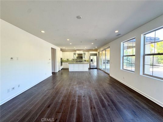Empty room, Interior, Kitchen, Recessed Lighting, Wood Texture Flooring