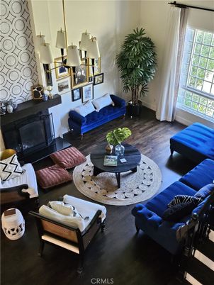 Chandelier, Fireplace, Interior, Living room, Wood Texture Flooring