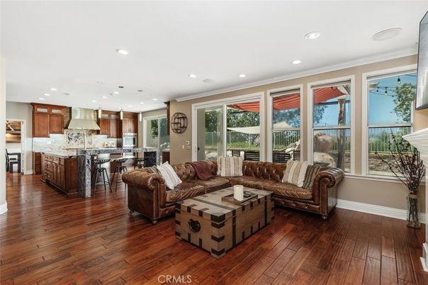 Dining room, Interior, Kitchen, Living room, Recessed Lighting, Wood Texture Flooring