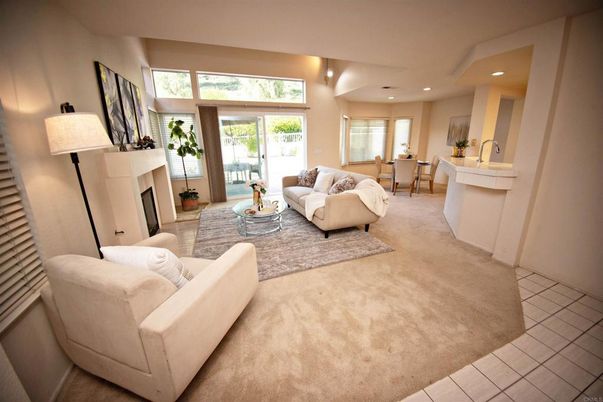 Dining room, Fireplace, Interior, Living room, Recessed Lighting