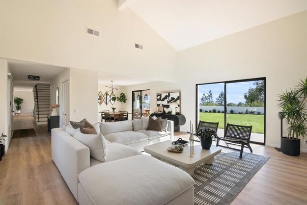 Dining room, Interior, Living room, Pendant Lights, Wood Texture Flooring