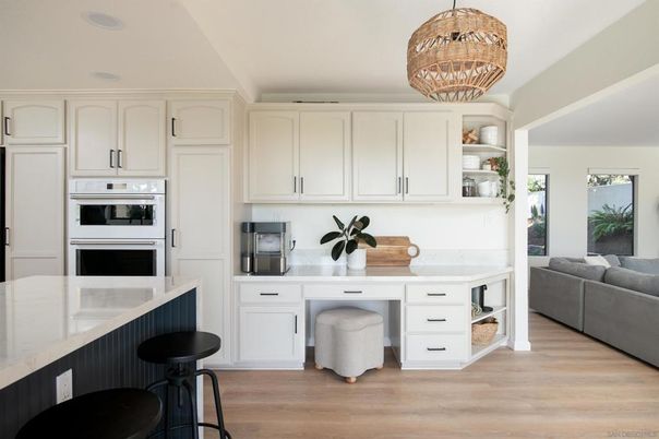 Interior, Kitchen, Pendant Lights, Wood Texture Flooring
