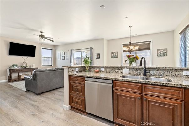 Interior, Kitchen, Living room, Pendant Lights, Wood Texture Flooring