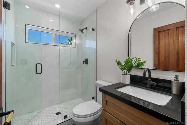 Bathroom, Glass Shower, Interior, Marble Walls, Recessed Lighting