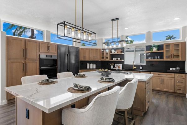 Interior, Kitchen, Pendant Lights, Recessed Lighting, Wood Texture Flooring