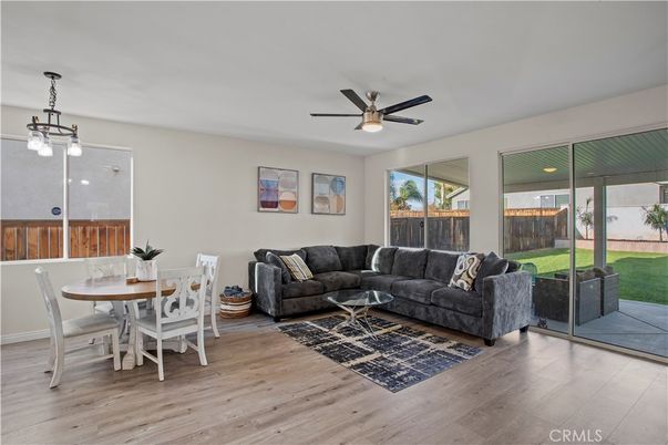 Dining room, Interior, Living room, Pendant Lights, Wood Texture Flooring