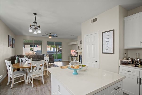 Dining room, Interior, Kitchen, Living room, Pendant Lights, Wood Texture Flooring