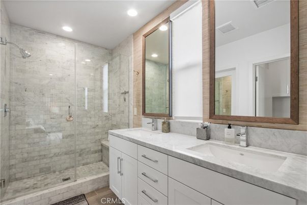 Bathroom, Dual Sink Vanities, Glass Shower, Interior, Recessed Lighting
