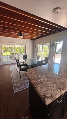 Dining room, Interior, Recessed Lighting, Wooden Beams, Wooden Ceilings, Wood Texture Flooring
