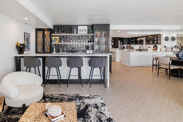 Dining room, Interior, Recessed Lighting, Wood Texture Flooring