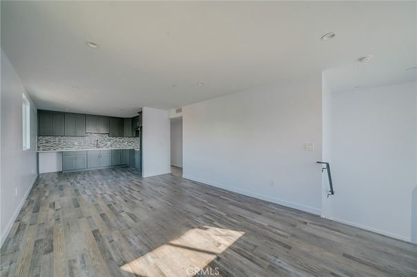 Empty room, Interior, Kitchen, Recessed Lighting, Wood Texture Flooring
