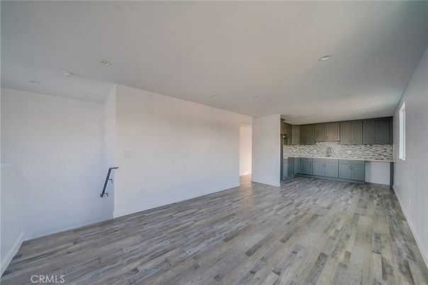 Empty room, Interior, Kitchen, Recessed Lighting, Wood Texture Flooring