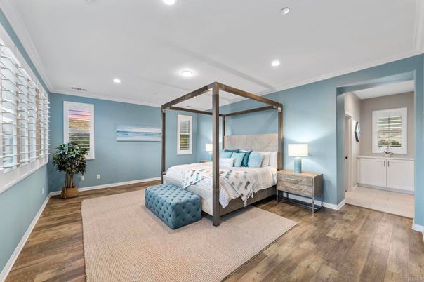 Bedroom, Interior, Recessed Lighting, Wood Texture Flooring