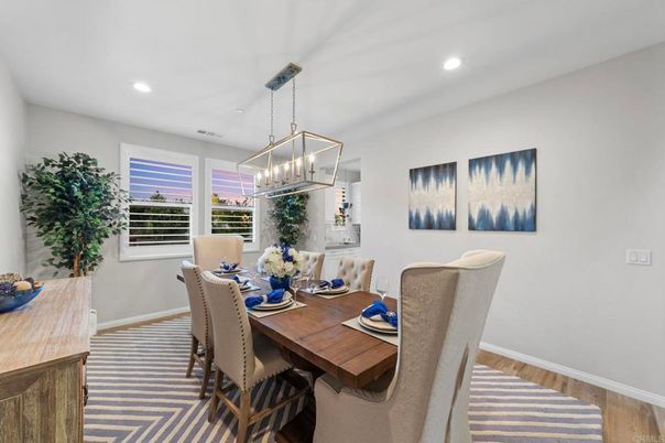 Chandelier, Dining room, Interior, Pendant Lights, Recessed Lighting, Wood Texture Flooring