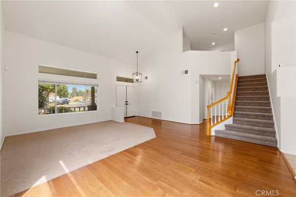 Empty room, Interior, Pendant Lights, Recessed Lighting, Wood Texture Flooring