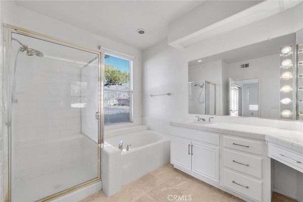 Bathroom, Dual Sink Vanities, Glass Shower, Interior, Recessed Lighting, Tile Countertops