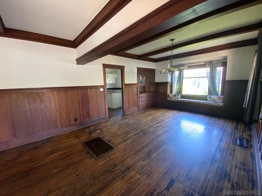 Empty room, Interior, Pendant Lights, Wooden Beams, Wood Texture Flooring