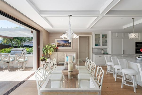 Chandelier, Dining room, Interior, Kitchen, Recessed Lighting, Wood Texture Flooring