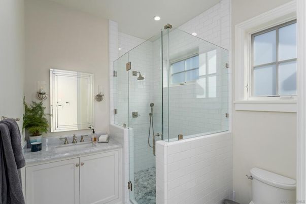 Bathroom, Glass Shower, Interior, Recessed Lighting