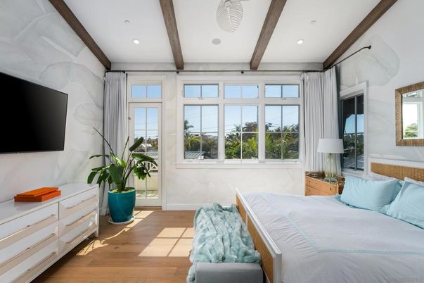 Bedroom, Interior, Recessed Lighting, Wooden Beams, Wood Texture Flooring