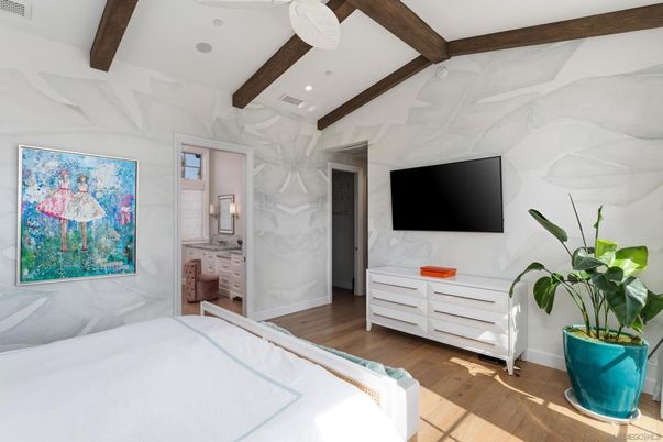 Bedroom, Interior, Recessed Lighting, Wooden Beams, Wood Texture Flooring