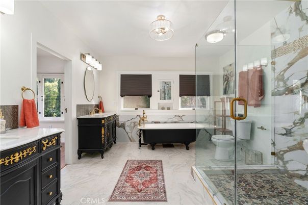 Bathroom, Free Standing Baths, Glass Shower, Interior, Marble