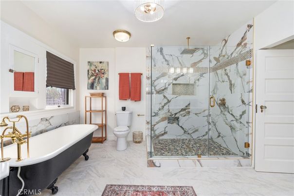 Bathroom, Free Standing Baths, Glass Shower, Interior, Marble, Marble Walls