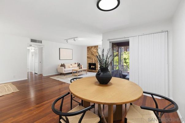 Dining room, Fireplace, Interior, Living room, Wood Texture Flooring