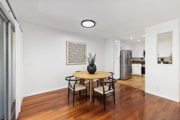 Dining room, Interior, Kitchen, Recessed Lighting, Wood Texture Flooring