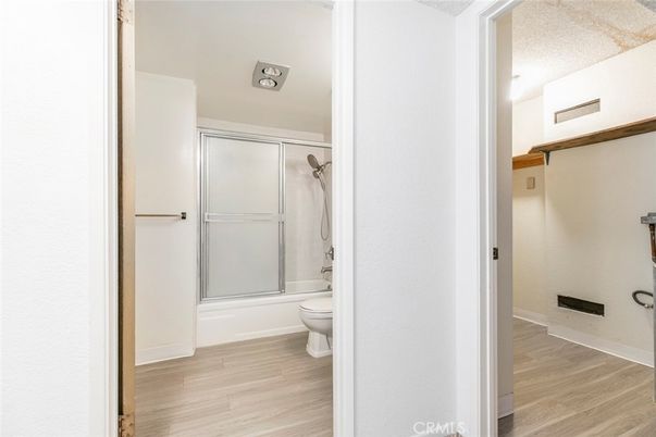 Bathroom, Glass Shower, Interior, Wood Texture Flooring