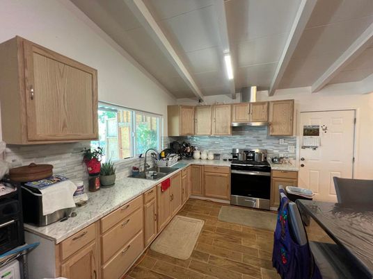 Interior, Kitchen, Stainless Steel Appliances, Wood Texture Flooring