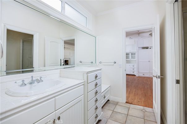 Bathroom, Dual Sink Vanities, Interior, Tile Countertops, Wood Texture Flooring