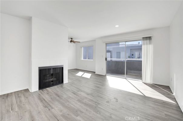 Empty room, Fireplace, Interior, Recessed Lighting, Wood Texture Flooring