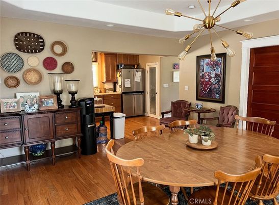 Dining room, Interior, Kitchen, Pendant Lights, Wood Texture Flooring