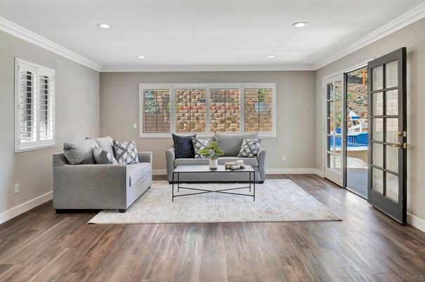 Interior, Living room, Recessed Lighting, Wood Texture Flooring