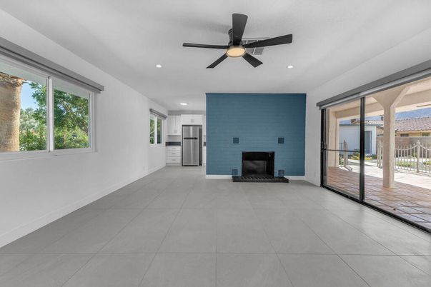 Empty room, Fireplace, Interior, Kitchen, Recessed Lighting