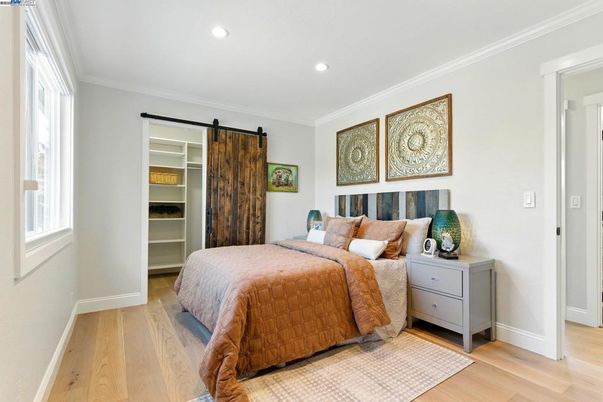 Bedroom, Interior, Recessed Lighting, Wood Texture Flooring