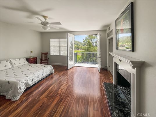 Bedroom, Fireplace, Interior, Wood Texture Flooring