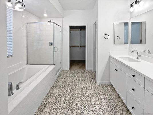 Bathroom, Dual Sink Vanities, Glass Shower, Interior, Recessed Lighting