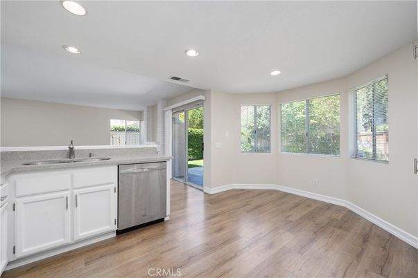 Empty room, Interior, Kitchen, Recessed Lighting, Wood Texture Flooring